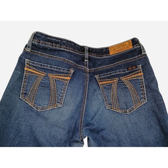 Seven 7 Jeans Womens 31 Blue Flare Rhinestone Button Stretch Denim Embroidered - Picture 8 of 11